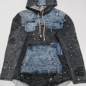 Imperious Men's Distressed Denim Hoodie Pullover Black / Blue Size S